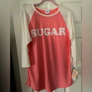 SALE! SUGAR Pink and White Baseball Tee large NWT